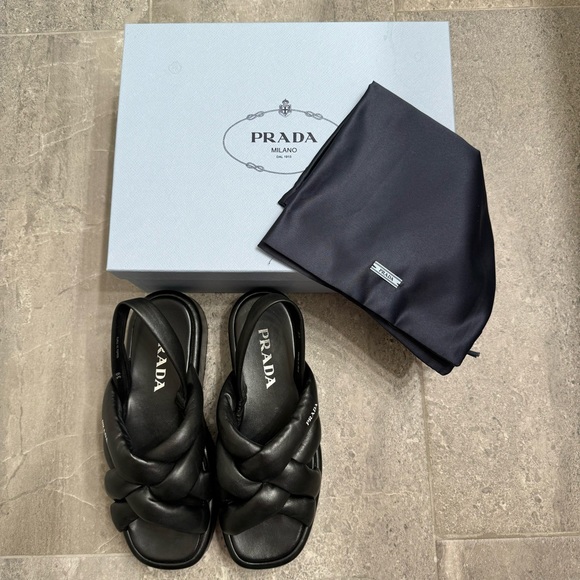 Prada Leather Slingback Weave Strap Platform Sandals, Size 9 - Picture 6 of 13